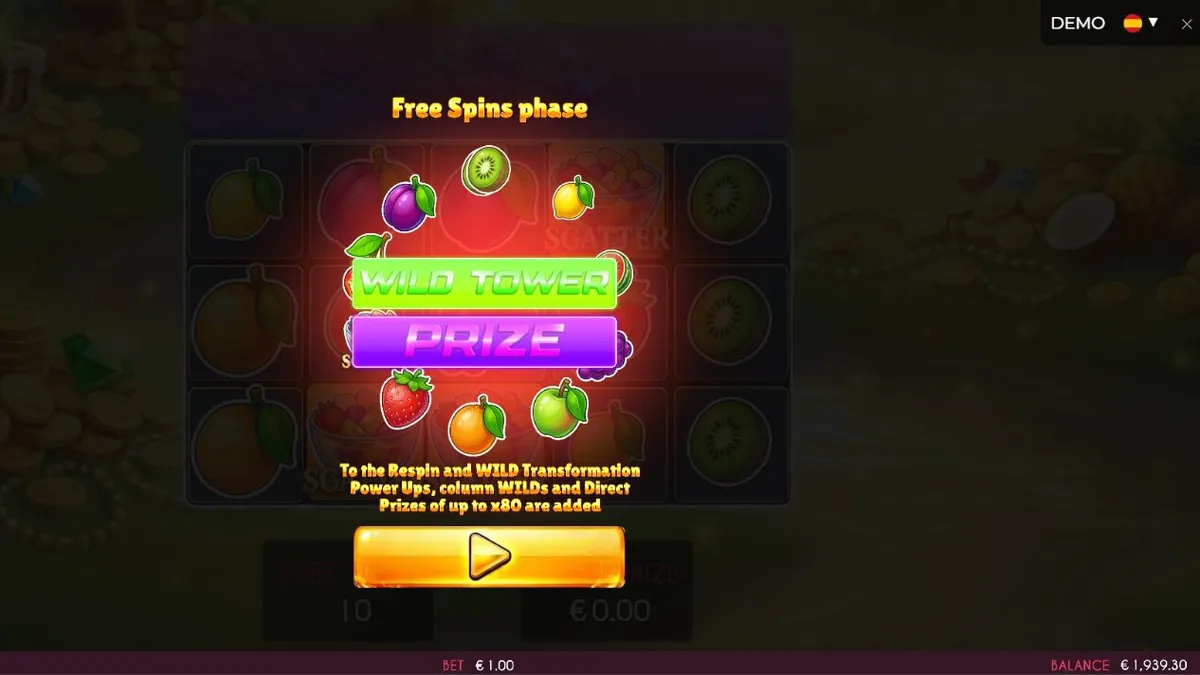 Tampilan visual slot Fruits Madness dengan simbol buah yang cerah dan berwarna-warni